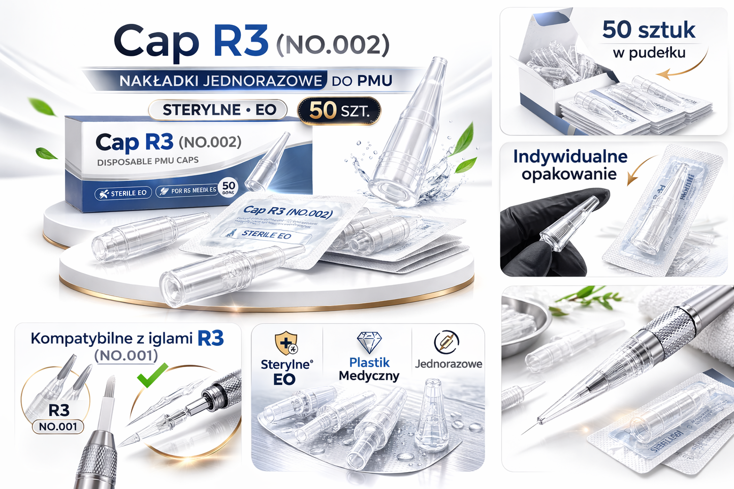 Cap R3 (NO.002) - Nakładki Jednorazowe do PMU 50szt